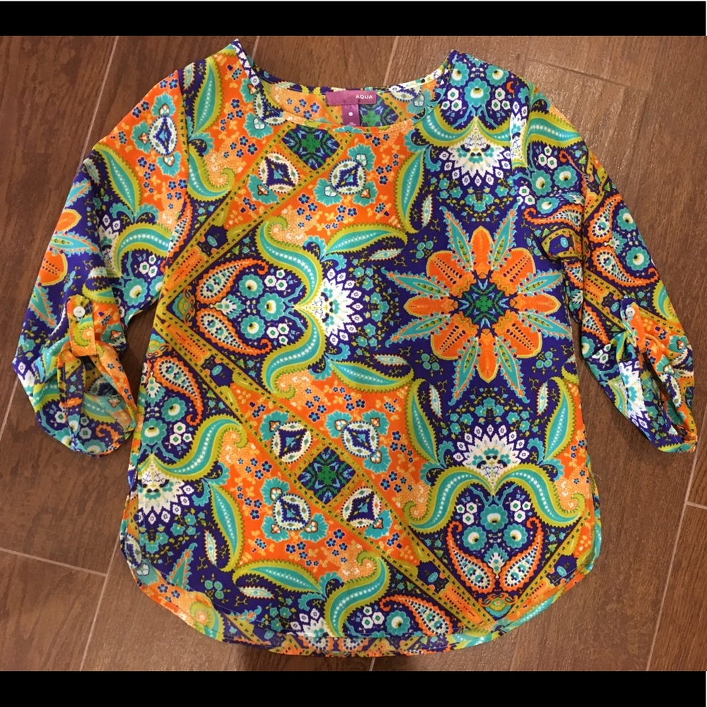 Girls AQUA abstract floral colorful blouse